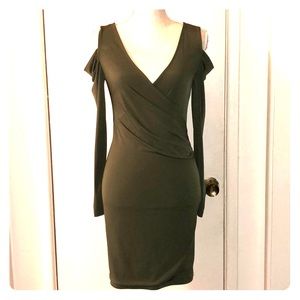 Olive green shoulder cut out bandage style dress S